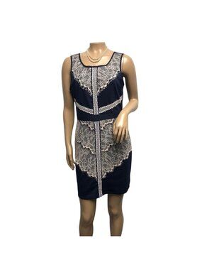 Maurices Lace Overlay Dress Womens Size Medium Navy Sleeveless Sheath Romantic